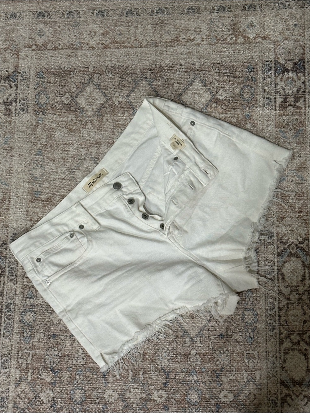 Madewell Off-White Frayed Hem Denim Shorts